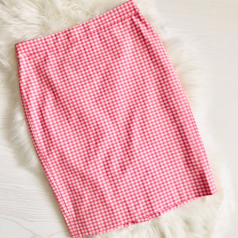 SOLD J. CREW No 2 Pencil Skirt Pink in Gingham - Picture 2 of 8
